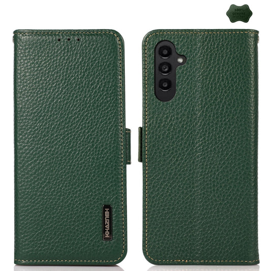 For Samsung Galaxy S24 FE 5G KHAZNEH Side-Magnetic Litchi Genuine Leather RFID Phone Case(Green) - Galaxy S24 FE 5G Cases by buy2fix | Online Shopping UK | buy2fix