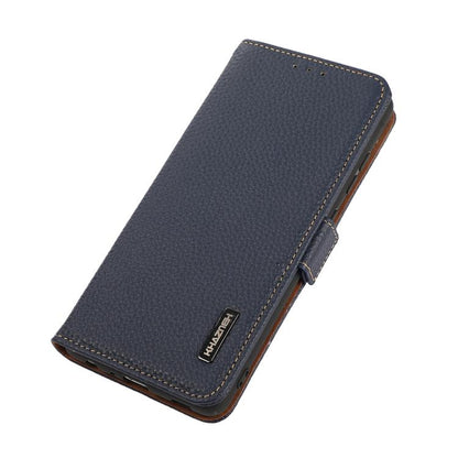 For Samsung Galaxy S25 Edge 5G KHAZNEH Side-Magnetic Litchi Genuine Leather RFID Phone Case(Blue) - Galaxy S25 Edge 5G Cases by buy2fix | Online Shopping UK | buy2fix
