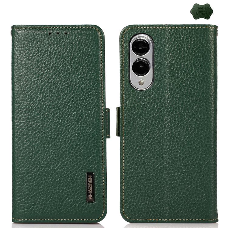 For Samsung Galaxy S25 Edge 5G KHAZNEH Side-Magnetic Litchi Genuine Leather RFID Phone Case(Green) - Galaxy S25 Edge 5G Cases by buy2fix | Online Shopping UK | buy2fix