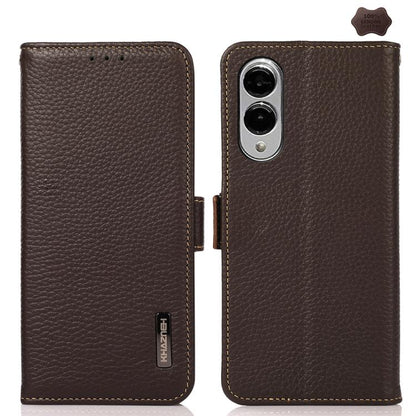For Samsung Galaxy S25 Edge 5G KHAZNEH Side-Magnetic Litchi Genuine Leather RFID Phone Case(Brown) - Galaxy S25 Edge 5G Cases by buy2fix | Online Shopping UK | buy2fix