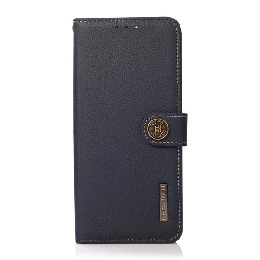 For Samsung Galaxy S25 Edge 5G KHAZNEH Custer Genuine Leather RFID Phone Case(Blue) - Galaxy S25 Edge 5G Cases by buy2fix | Online Shopping UK | buy2fix