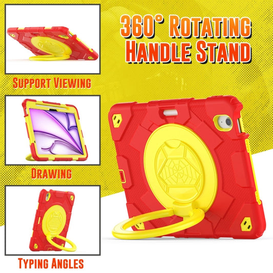 For iPad Air 11 2025 / 2024 Spider Rotation Handle Silicone Hybrid PC Tablet Case(Yellow Red) by buy2fix