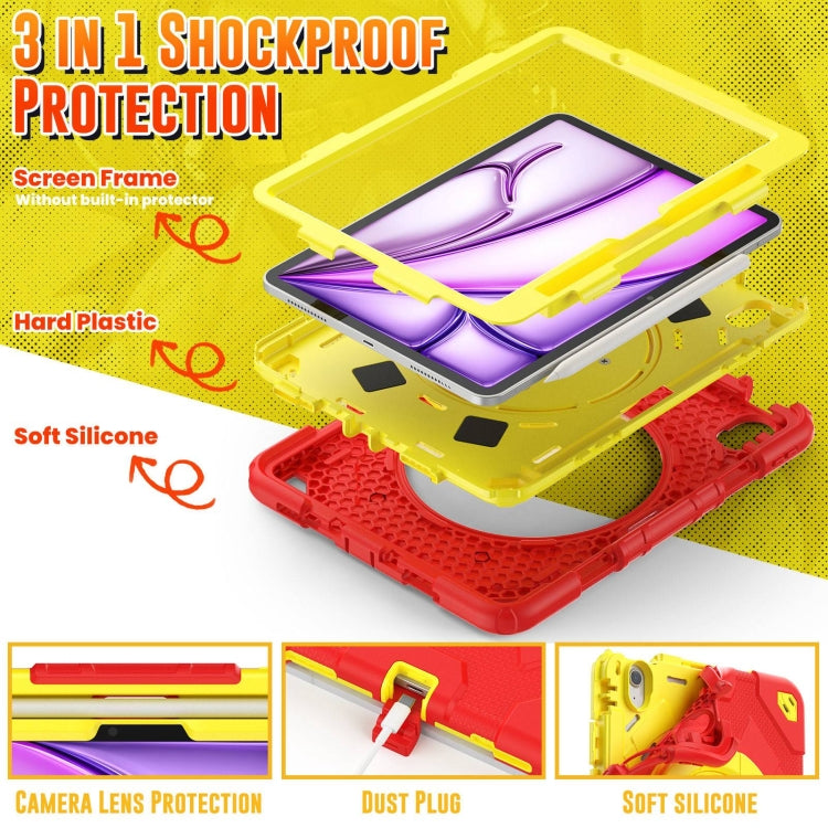 For iPad Air 11 2024 Spider Rotation Handle Silicone Hybrid PC Tablet Case(Yellow Red) - iPad Air 11 2024 Cases by buy2fix | Online Shopping UK | buy2fix