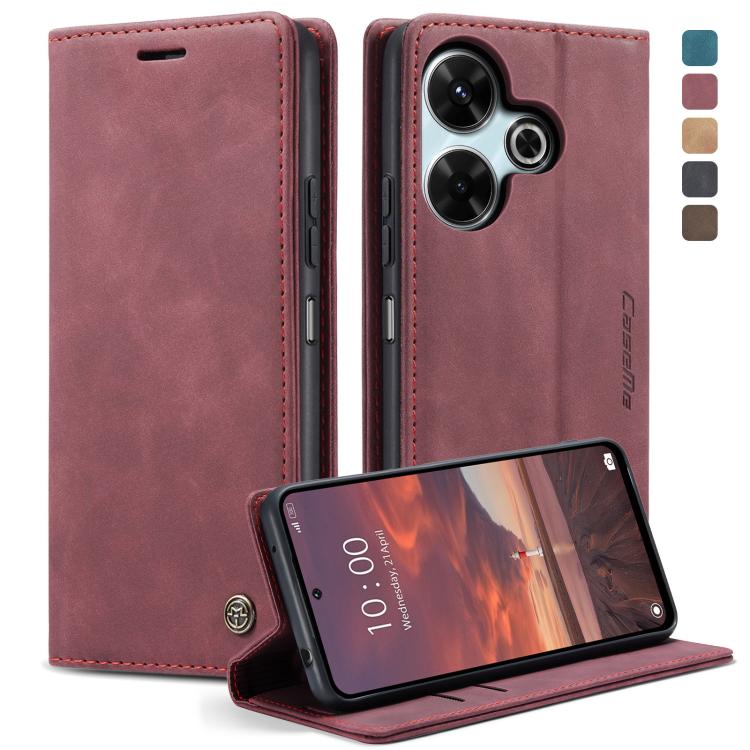 For Redmi 13 CaseMe 013 Multifunctional Horizontal Flip Leather Phone Case(Wine Red) by CaseMe