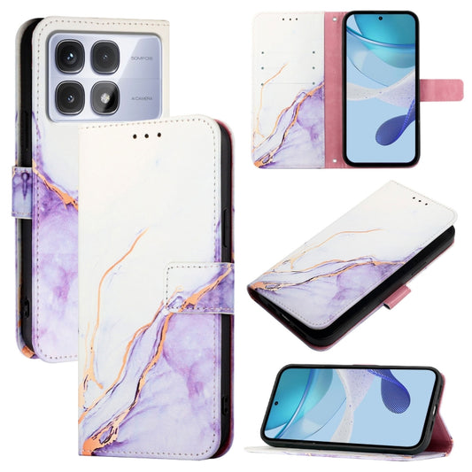 For Redmi K70 Ultra 5G Global PT003 Marble Pattern Flip Leather Phone Case(White Purple) - Xiaomi Cases by buy2fix | Online Shopping UK | buy2fix