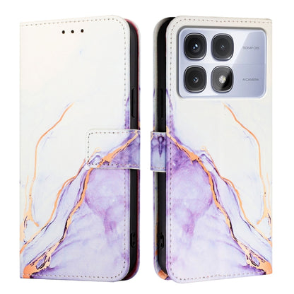 For Redmi K70 Ultra 5G Global PT003 Marble Pattern Flip Leather Phone Case(White Purple) - Xiaomi Cases by buy2fix | Online Shopping UK | buy2fix