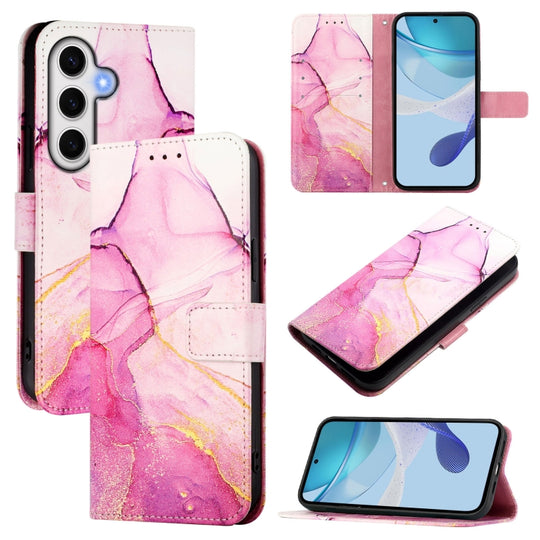 For Samsung Galaxy S24 FE 5G PT003 Marble Pattern Flip Leather Phone Case(Pink Purple Gold)
