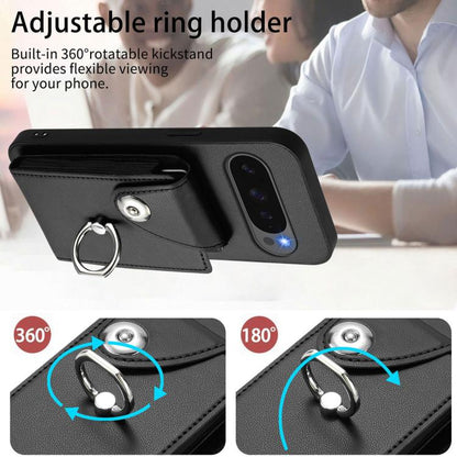 For Google Pixel 10 Pro XL Organ Card Bag Ring Holder Phone Case with Long Lanyard(Black) - Google Cases by buy2fix | Online Shopping UK | buy2fix