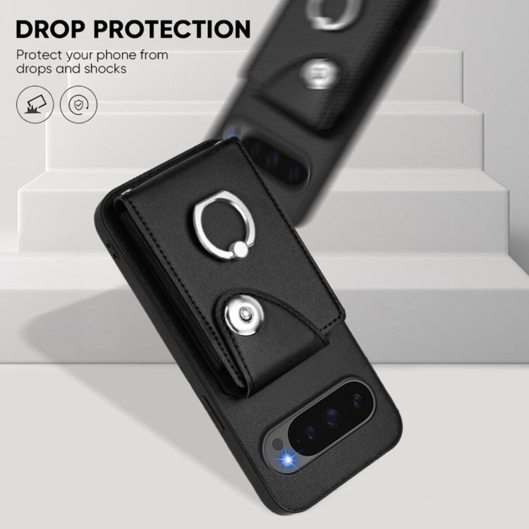 For Google Pixel 10 Pro XL Organ Card Bag Ring Holder Phone Case with Long Lanyard(Black) - Google Cases by buy2fix | Online Shopping UK | buy2fix