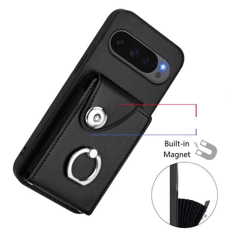 For Google Pixel 10 Pro XL Organ Card Bag Ring Holder Phone Case with Long Lanyard(Black) - Google Cases by buy2fix | Online Shopping UK | buy2fix