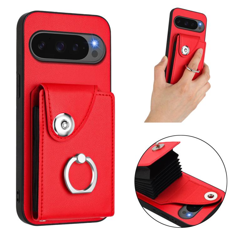 For Google Pixel 10 Pro XL Organ Card Bag Ring Holder Phone Case with Long Lanyard(Red) - Google Cases by buy2fix | Online Shopping UK | buy2fix