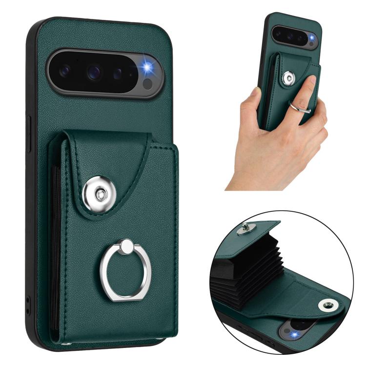 For Google Pixel 10 Pro XL Organ Card Bag Ring Holder Phone Case with Long Lanyard(Green) - Google Cases by buy2fix | Online Shopping UK | buy2fix
