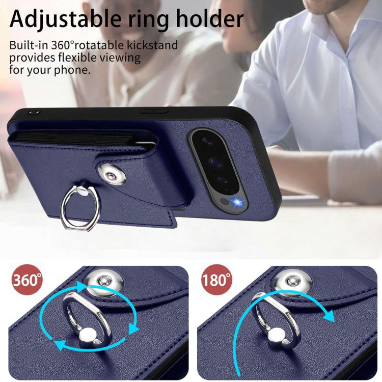 For Google Pixel 10 / 10 Pro Organ Card Bag Ring Holder Phone Case with Long Lanyard(Blue) - Google Cases by buy2fix | Online Shopping UK | buy2fix