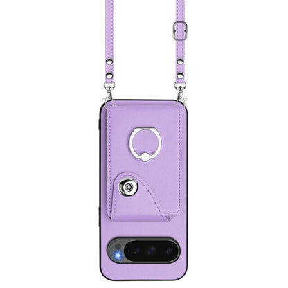 For Google Pixel 10 / 10 Pro Organ Card Bag Ring Holder Phone Case with Long Lanyard(Purple) - Google Cases by buy2fix | Online Shopping UK | buy2fix