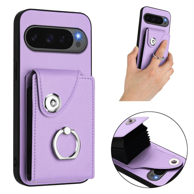 For Google Pixel 10 / 10 Pro Organ Card Bag Ring Holder Phone Case with Long Lanyard(Purple) - Google Cases by buy2fix | Online Shopping UK | buy2fix
