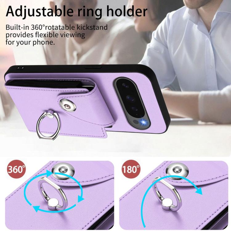 For Google Pixel 10 / 10 Pro Organ Card Bag Ring Holder Phone Case with Long Lanyard(Purple) - Google Cases by buy2fix | Online Shopping UK | buy2fix