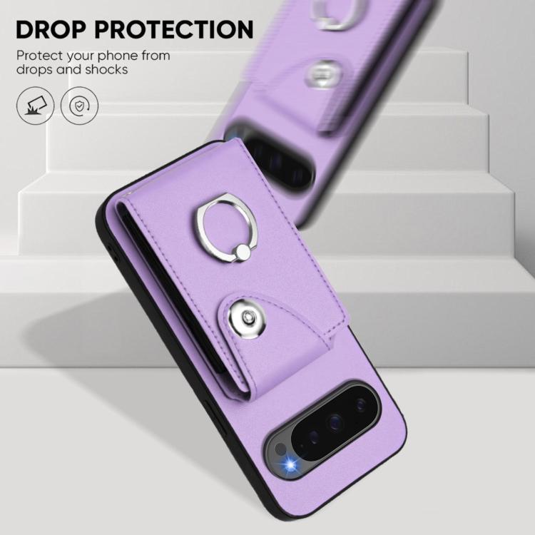 For Google Pixel 10 / 10 Pro Organ Card Bag Ring Holder Phone Case with Long Lanyard(Purple) - Google Cases by buy2fix | Online Shopping UK | buy2fix