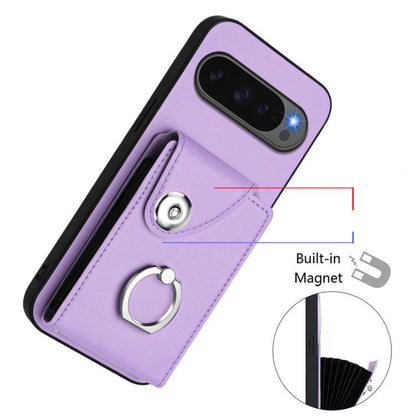 For Google Pixel 10 / 10 Pro Organ Card Bag Ring Holder Phone Case with Long Lanyard(Purple) - Google Cases by buy2fix | Online Shopping UK | buy2fix