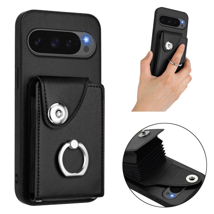 For Google Pixel 10 / 10 Pro Organ Card Bag Ring Holder Phone Case with Long Lanyard(Black) - Google Cases by buy2fix | Online Shopping UK | buy2fix