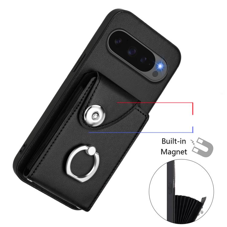 For Google Pixel 10 / 10 Pro Organ Card Bag Ring Holder Phone Case with Long Lanyard(Black) - Google Cases by buy2fix | Online Shopping UK | buy2fix