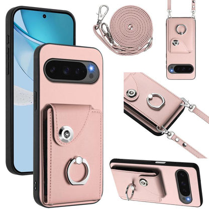 For Google Pixel 10 / 10 Pro Organ Card Bag Ring Holder Phone Case with Long Lanyard(Pink) - Google Cases by buy2fix | Online Shopping UK | buy2fix