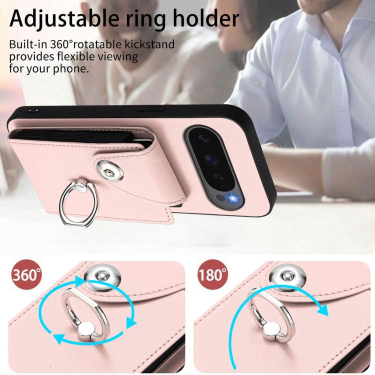 For Google Pixel 10 / 10 Pro Organ Card Bag Ring Holder Phone Case with Long Lanyard(Pink) - Google Cases by buy2fix | Online Shopping UK | buy2fix
