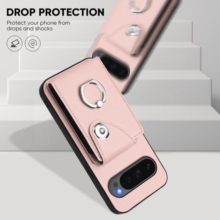 For Google Pixel 10 / 10 Pro Organ Card Bag Ring Holder Phone Case with Long Lanyard(Pink) - Google Cases by buy2fix | Online Shopping UK | buy2fix