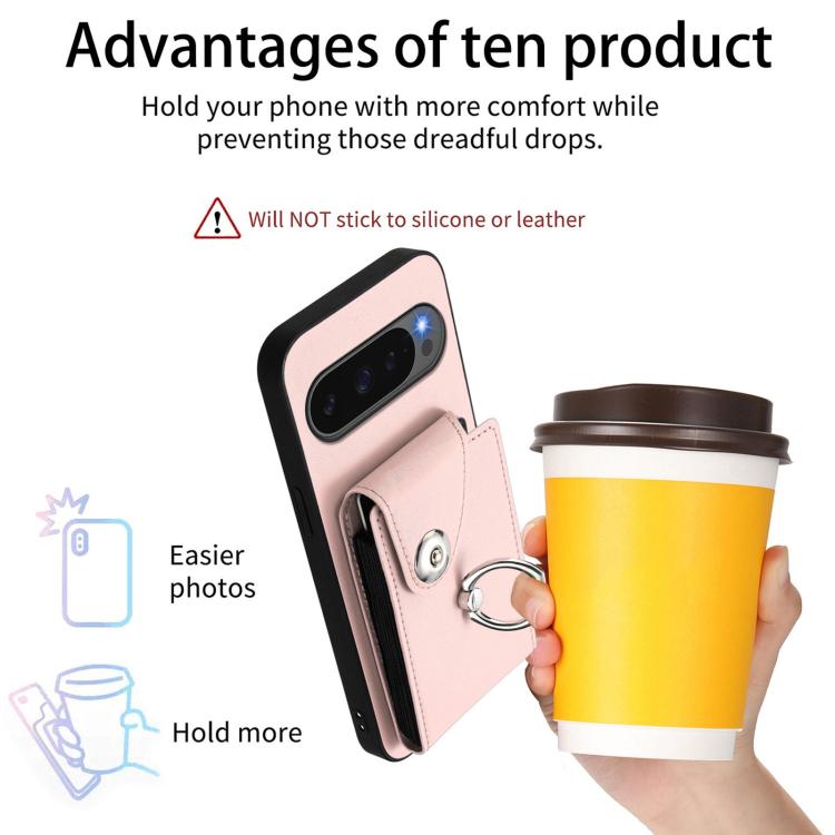 For Google Pixel 10 / 10 Pro Organ Card Bag Ring Holder Phone Case with Long Lanyard(Pink) - Google Cases by buy2fix | Online Shopping UK | buy2fix