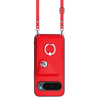 For Google Pixel 10 / 10 Pro Organ Card Bag Ring Holder Phone Case with Long Lanyard(Red) - Google Cases by buy2fix | Online Shopping UK | buy2fix