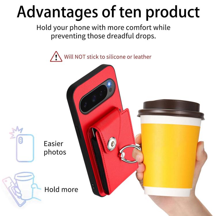 For Google Pixel 10 / 10 Pro Organ Card Bag Ring Holder Phone Case with Long Lanyard(Red) - Google Cases by buy2fix | Online Shopping UK | buy2fix