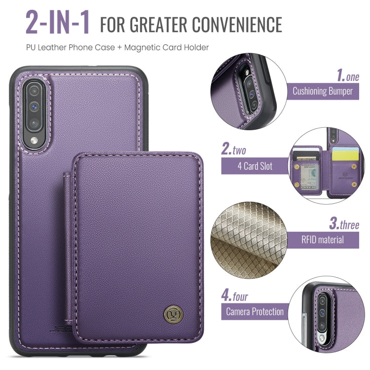 For Samsung Galaxy A50 JEEHOOD J05 Business Magnetic Style RFID Leather Phone Case(Purple) - Galaxy Phone Cases by JEEHOOD | Online Shopping UK | buy2fix