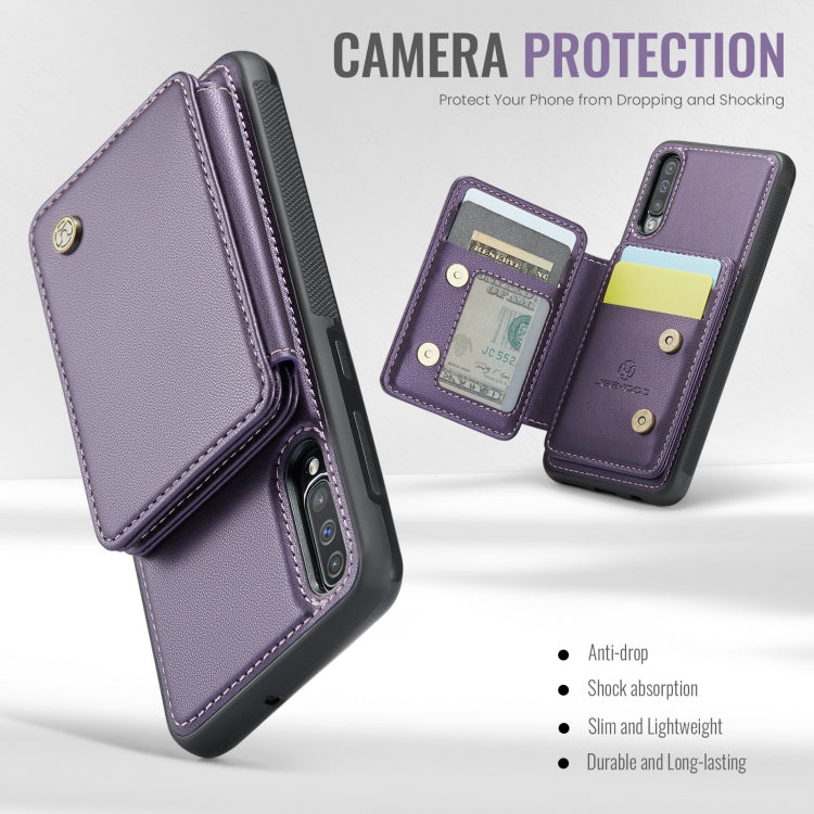 For Samsung Galaxy A50 JEEHOOD J05 Business Magnetic Style RFID Leather Phone Case(Purple) - Galaxy Phone Cases by JEEHOOD | Online Shopping UK | buy2fix