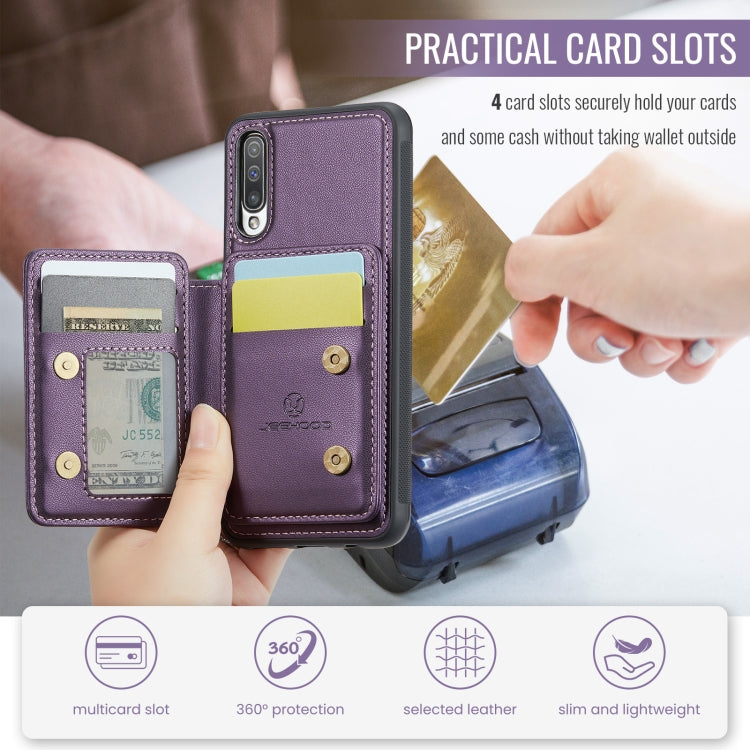 For Samsung Galaxy A50 JEEHOOD J05 Business Magnetic Style RFID Leather Phone Case(Purple) - Galaxy Phone Cases by JEEHOOD | Online Shopping UK | buy2fix