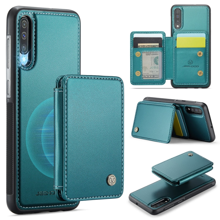 For Samsung Galaxy A50 JEEHOOD J05 Business Magnetic Style RFID Leather Phone Case(Blue Green) - Galaxy Phone Cases by JEEHOOD | Online Shopping UK | buy2fix