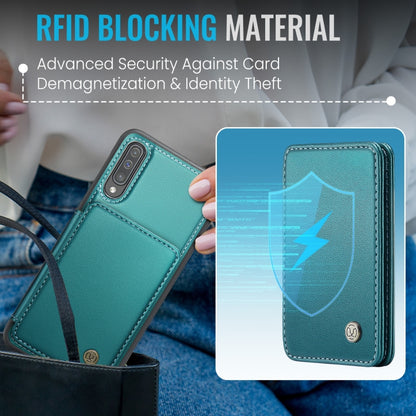 For Samsung Galaxy A50 JEEHOOD J05 Business Magnetic Style RFID Leather Phone Case(Blue Green) - Galaxy Phone Cases by JEEHOOD | Online Shopping UK | buy2fix