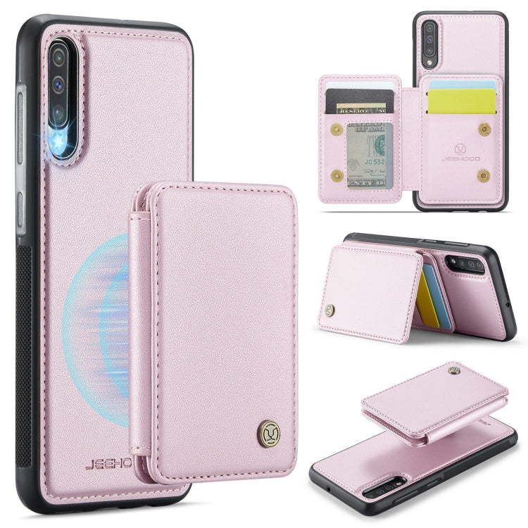 For Samsung Galaxy A50 JEEHOOD J05 Business Magnetic Style RFID Leather Phone Case(Pink) - Galaxy Phone Cases by JEEHOOD | Online Shopping UK | buy2fix