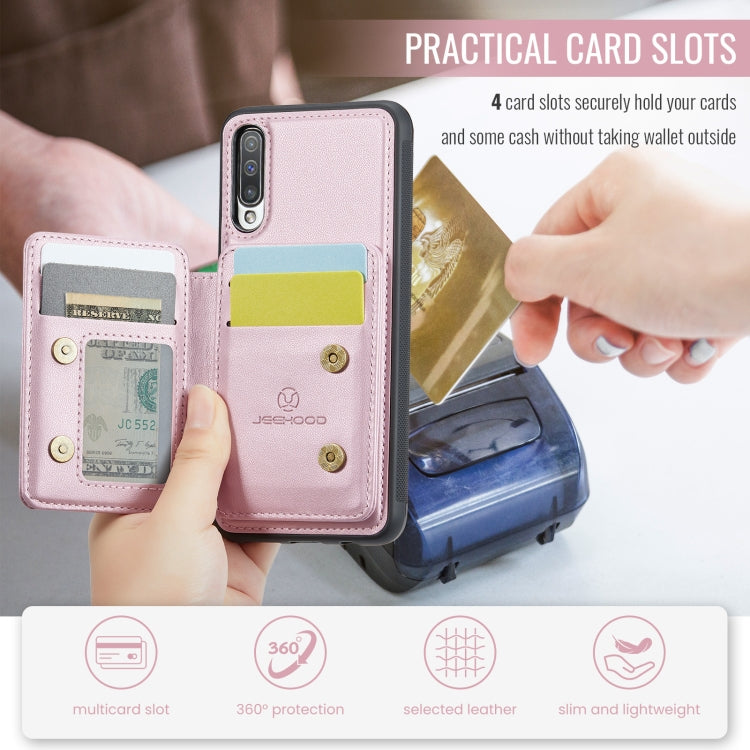 For Samsung Galaxy A50 JEEHOOD J05 Business Magnetic Style RFID Leather Phone Case(Pink) - Galaxy Phone Cases by JEEHOOD | Online Shopping UK | buy2fix