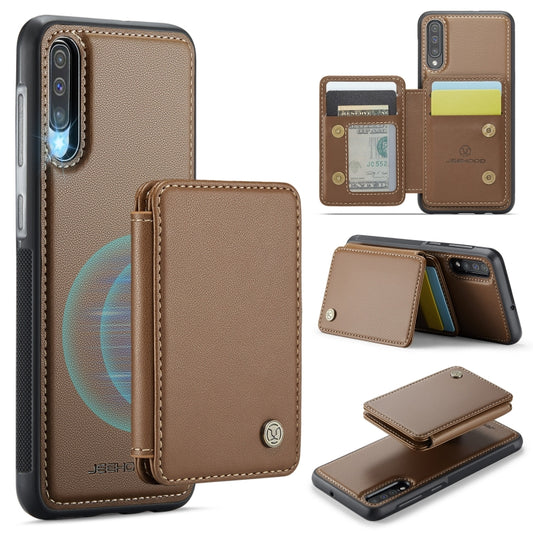 For Samsung Galaxy A50 JEEHOOD J05 Business Magnetic Style RFID Leather Phone Case(Brown) - Galaxy Phone Cases by JEEHOOD | Online Shopping UK | buy2fix