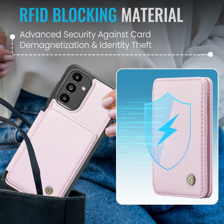 For Samsung Galaxy A13 5G JEEHOOD J05 Business Magnetic Style RFID Leather Phone Case(Pink) - Galaxy Phone Cases by JEEHOOD | Online Shopping UK | buy2fix