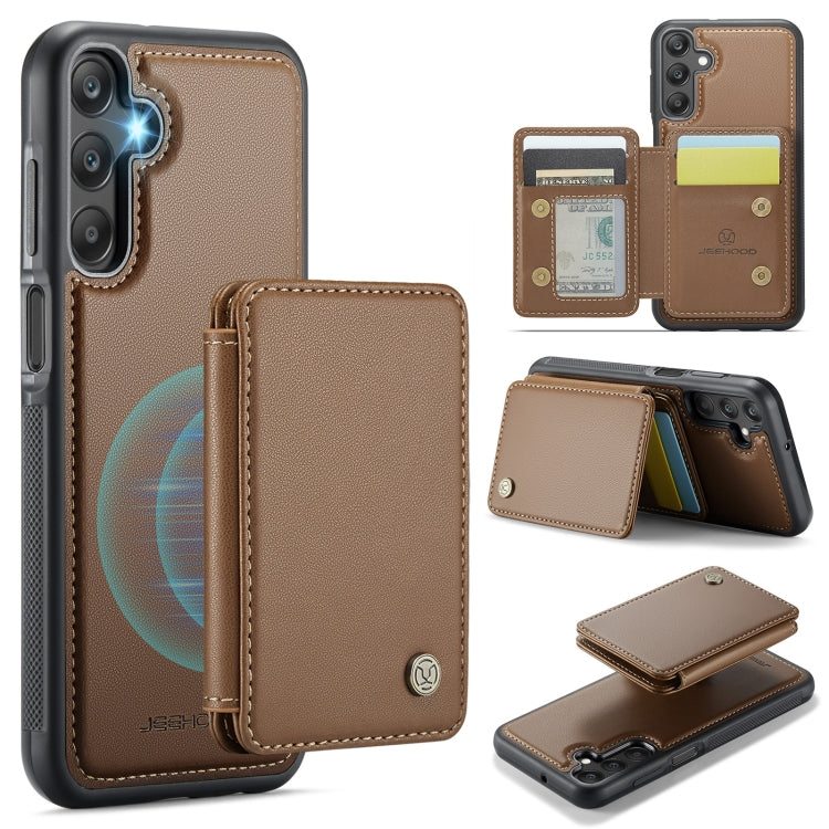 For Samsung Galaxy A25 JEEHOOD J05 Business Magnetic Style RFID Leather Phone Case(Brown) - Galaxy Phone Cases by JEEHOOD | Online Shopping UK | buy2fix