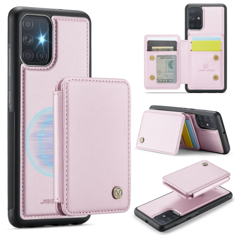 For Samsung Galaxy A51 4G JEEHOOD J05 Business Magnetic Style RFID Leather Phone Case(Pink) - Galaxy Phone Cases by JEEHOOD | Online Shopping UK | buy2fix