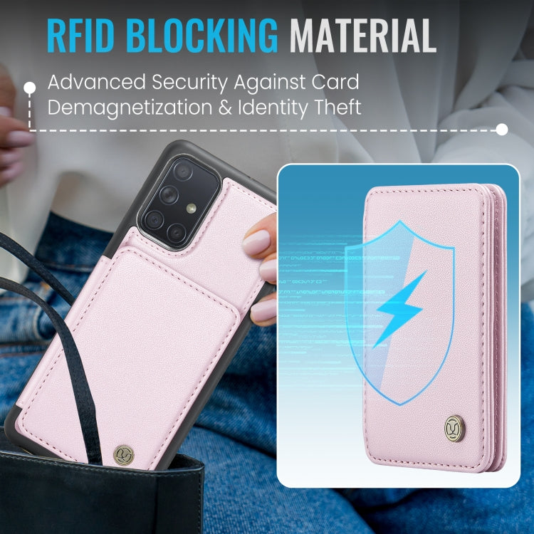 For Samsung Galaxy A51 4G JEEHOOD J05 Business Magnetic Style RFID Leather Phone Case(Pink) - Galaxy Phone Cases by JEEHOOD | Online Shopping UK | buy2fix