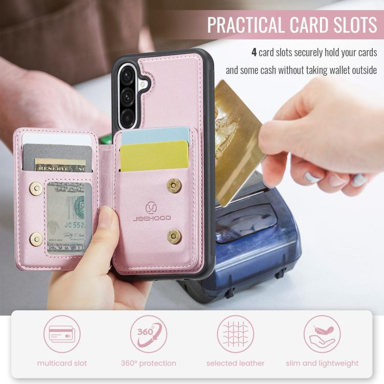 For Samsung Galaxy A26 5G JEEHOOD J05 Business Magnetic Style RFID Leather Phone Case(Pink) - Galaxy Phone Cases by JEEHOOD | Online Shopping UK | buy2fix