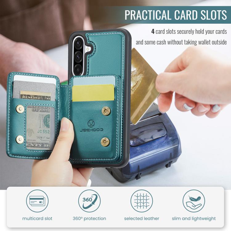 For Samsung Galaxy A36 JEEHOOD J05 Business Magnetic Style RFID Leather Phone Case(Blue Green) - Galaxy Phone Cases by JEEHOOD | Online Shopping UK | buy2fix
