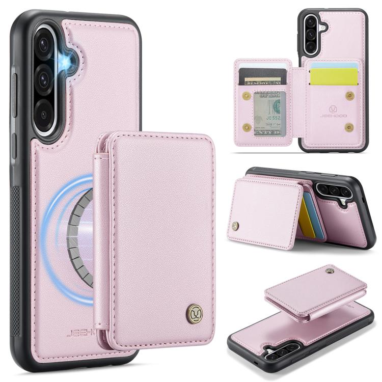 For Samsung Galaxy A56 5G JEEHOOD J05 Business Magnetic Style RFID Leather Phone Case(Pink) - Galaxy Phone Cases by JEEHOOD | Online Shopping UK | buy2fix