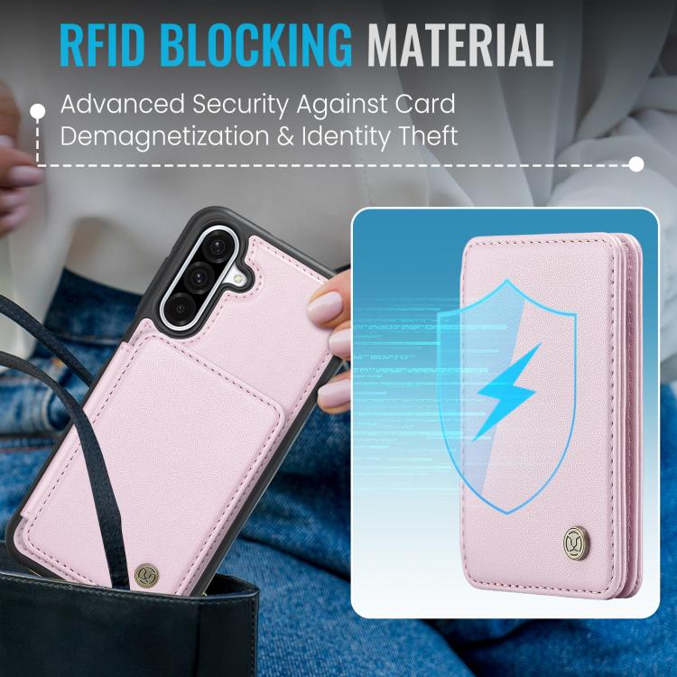 For Samsung Galaxy A56 5G JEEHOOD J05 Business Magnetic Style RFID Leather Phone Case(Pink) - Galaxy Phone Cases by JEEHOOD | Online Shopping UK | buy2fix