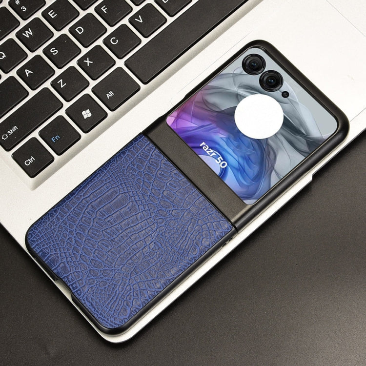 For Motorola Razr 50 Crocodile Texture Back Cover Phone Case(Blue) by buy2fix