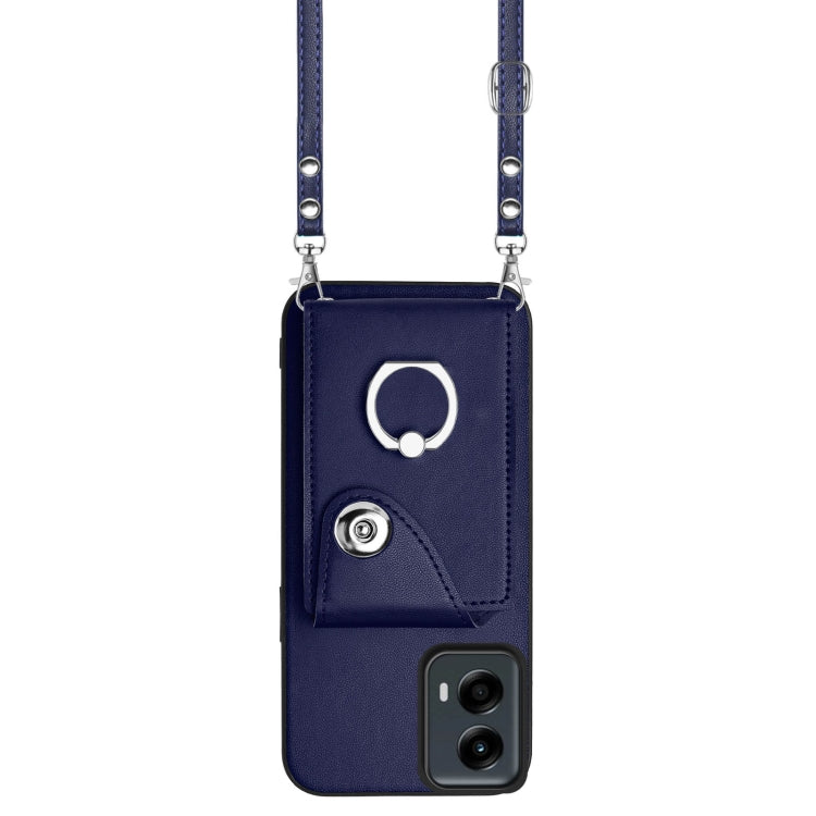 For Motorola Moto G 5G 2024 Organ Card Bag Ring Holder Phone Case with Long Lanyard(Blue) - Motorola Cases by buy2fix | Online Shopping UK | buy2fix