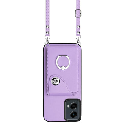 For Motorola Moto G 5G 2024 Organ Card Bag Ring Holder Phone Case with Long Lanyard(Purple) - Motorola Cases by buy2fix | Online Shopping UK | buy2fix