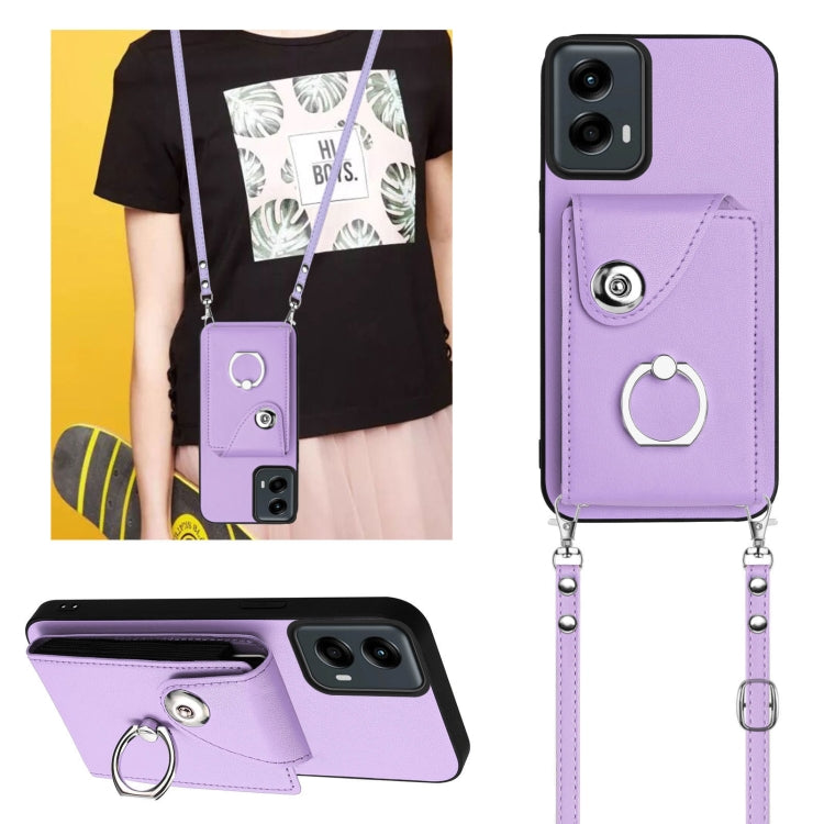 For Motorola Moto G 5G 2024 Organ Card Bag Ring Holder Phone Case with Long Lanyard(Purple) - Motorola Cases by buy2fix | Online Shopping UK | buy2fix